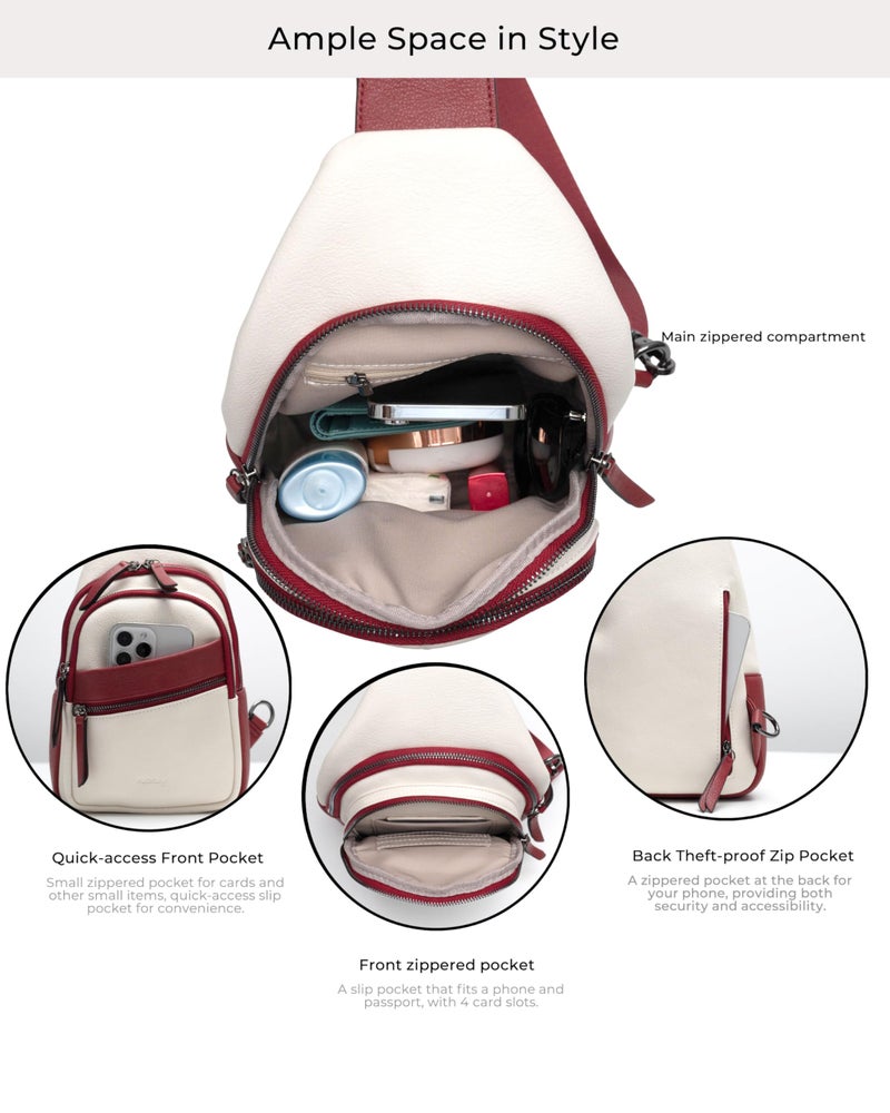 Alldaily Large Sling Bag for Women Crossbody Purse Leather Fashionable Trendy Chest Bag for Travel, Fanny Pack (Red&White) - Image 3