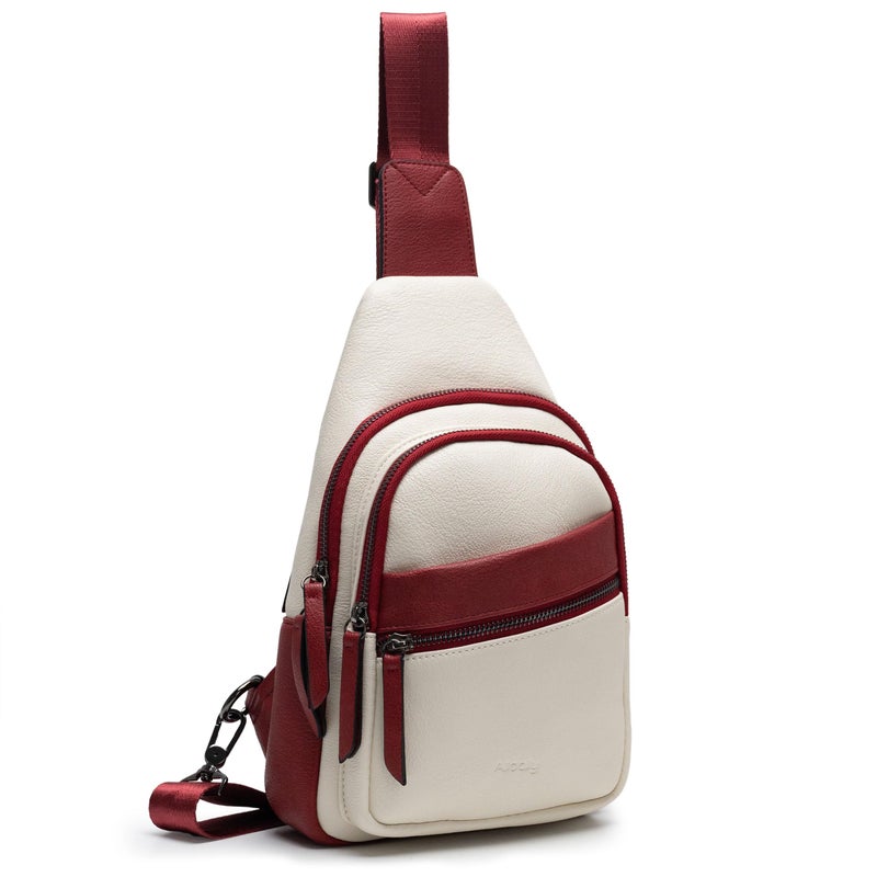 Alldaily Large Sling Bag for Women Crossbody Purse Leather Fashionable Trendy Chest Bag for Travel, Fanny Pack (Red&White) - Image 1