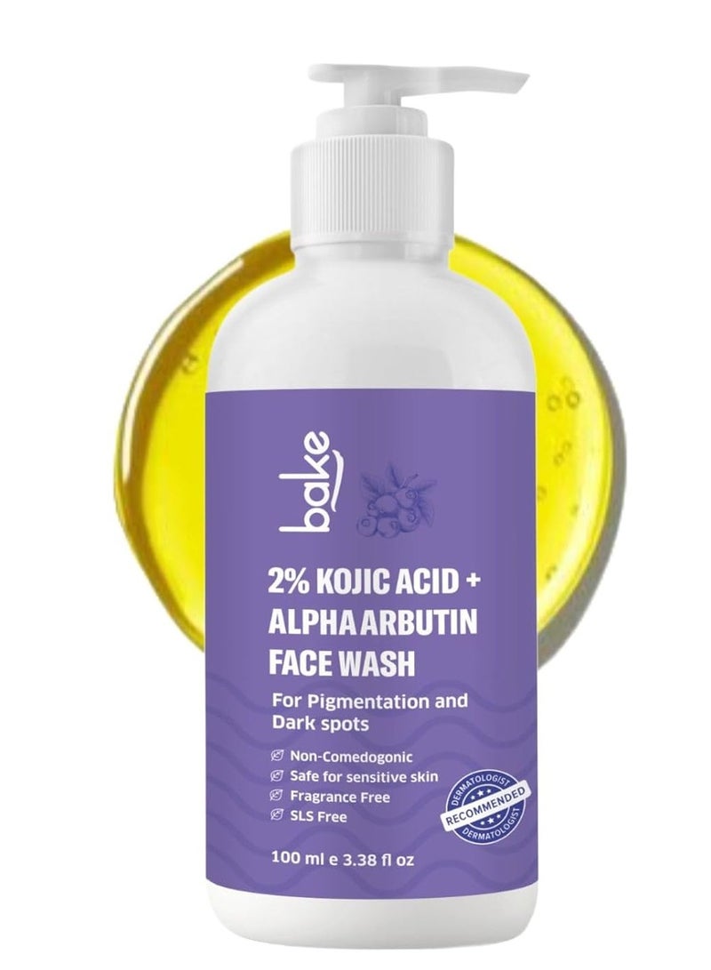 BAKE 2% Kojic Acid Brightening Face Wash with Alpha Arbutin & Niacinamide | De-Tan Face Wash | For Pigmentation, Dark Spots & Tan Removal | Anti Pigmentation Daily Wash - 100ml - Image 1