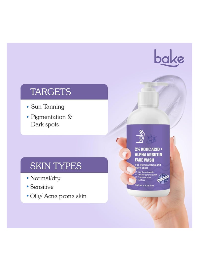 BAKE 2% Kojic Acid Brightening Face Wash with Alpha Arbutin & Niacinamide | De-Tan Face Wash | For Pigmentation, Dark Spots & Tan Removal | Anti Pigmentation Daily Wash - 100ml - Image 4