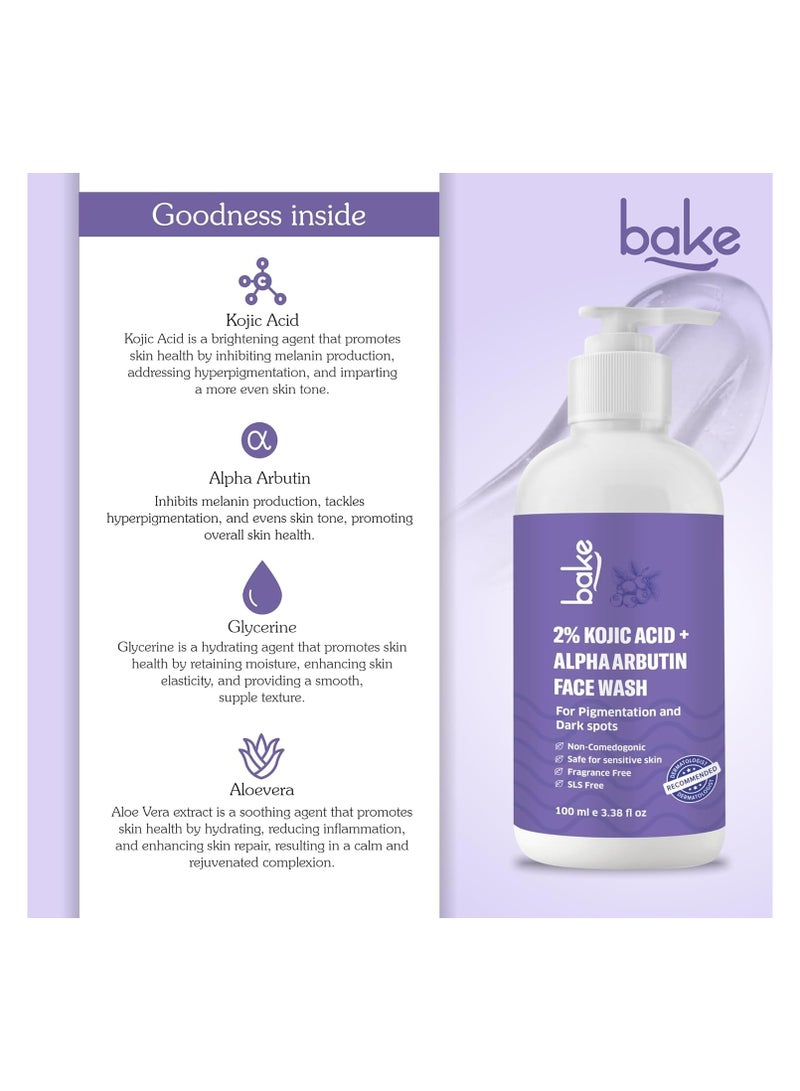 BAKE 2% Kojic Acid Brightening Face Wash with Alpha Arbutin & Niacinamide | De-Tan Face Wash | For Pigmentation, Dark Spots & Tan Removal | Anti Pigmentation Daily Wash - 100ml - Image 5