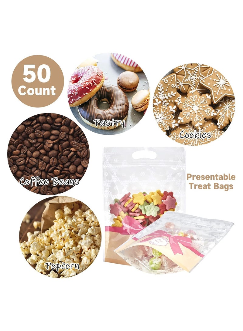 General 50 Pack Clear Snack Bags, Re-sealable Self Sealing Bags Plastic Bakery Packaging Window Ziploc Bags Candy Display Bags Vertical Party Gift Bags for Biscuits, Candies, Snacks, 6 x 8 inches  - Image 2