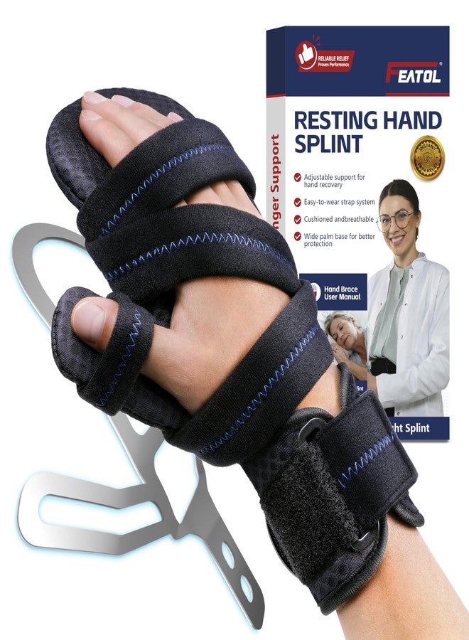 FEATOL Resting Hand Splint with Thumb Support for Men and Women, Adjustable Night Hand Brace Splint for Carpal Tunnel, Arthritis, Tendinitis, Stroke Recovery, Right Small/Medium - Image 1