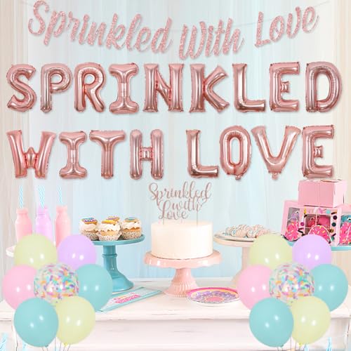 Fangleland Baby Sprinkle Decorations for Girls Sprinkled With Love Banner Cake Topper Balloons Rose Gold Gender Reveal Baby Shower Party Supplies - Image 5