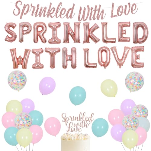 Fangleland Baby Sprinkle Decorations for Girls Sprinkled With Love Banner Cake Topper Balloons Rose Gold Gender Reveal Baby Shower Party Supplies - Image 1