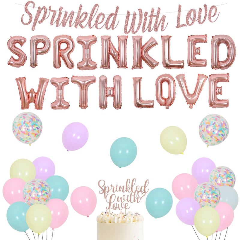 Fangleland Baby Sprinkle Decorations for Girls Sprinkled With Love Banner Cake Topper Balloons Rose Gold Gender Reveal Baby Shower Party Supplies - Image 3