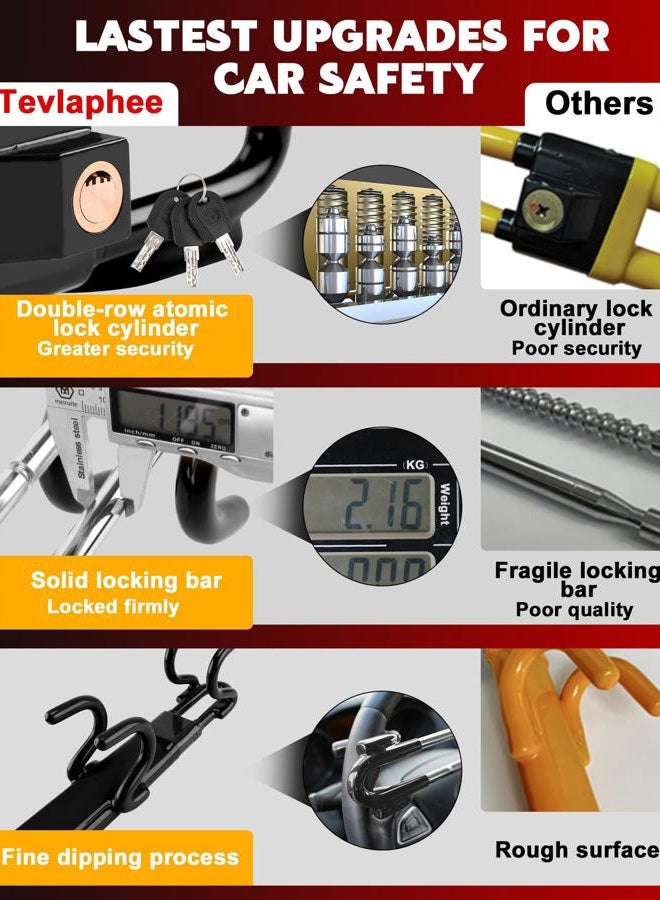 Tevlaphee Steering Wheel Lock Anti-Theft Car Device Heavy Duty Security Car Lock Antitheft Locking Devices Great Deterrent Adjustable Car Wheel Lock Anti Theft for Vehicle Truck SUV with 3 Keys(Black) - Image 3