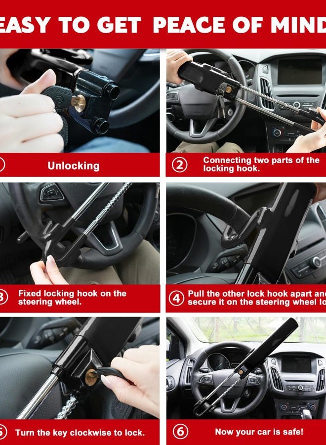 Tevlaphee Steering Wheel Lock Anti-Theft Car Device Heavy Duty Security Car Lock Antitheft Locking Devices Great Deterrent Adjustable Car Wheel Lock Anti Theft for Vehicle Truck SUV with 3 Keys(Black) - Image 5