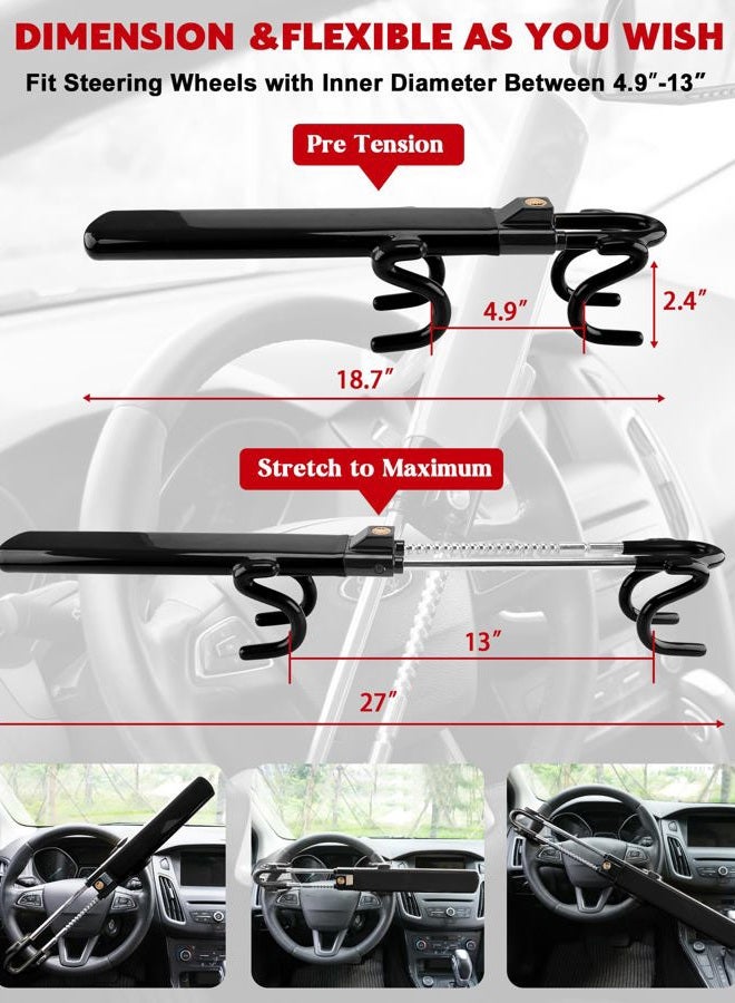 Tevlaphee Steering Wheel Lock Anti-Theft Car Device Heavy Duty Security Car Lock Antitheft Locking Devices Great Deterrent Adjustable Car Wheel Lock Anti Theft for Vehicle Truck SUV with 3 Keys(Black) - Image 2