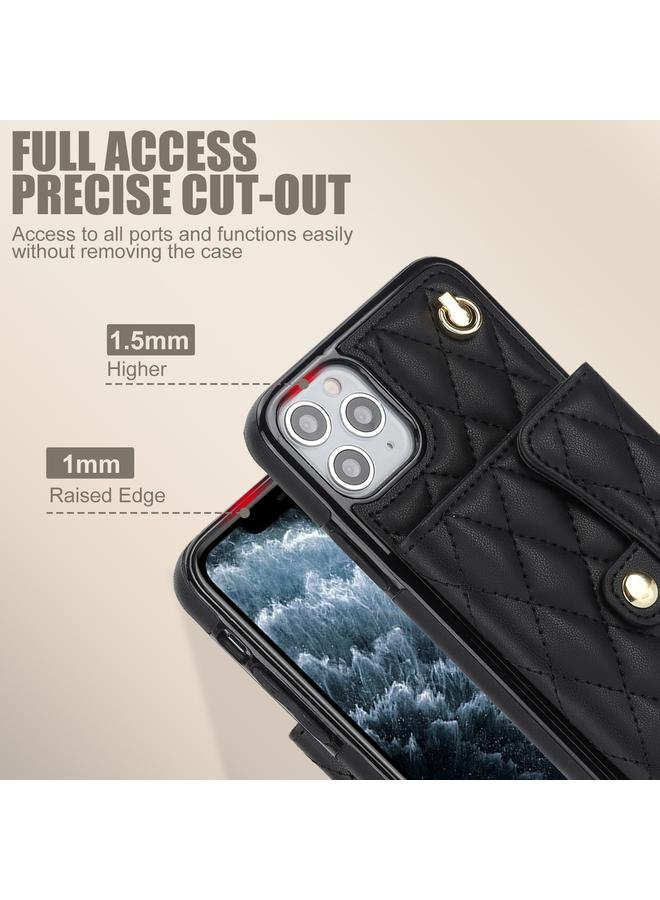 Zaboon Case For iPhone 11 Pro Crossbody Rhombic Horizontal Wallet Leather Phone Case - Image 4