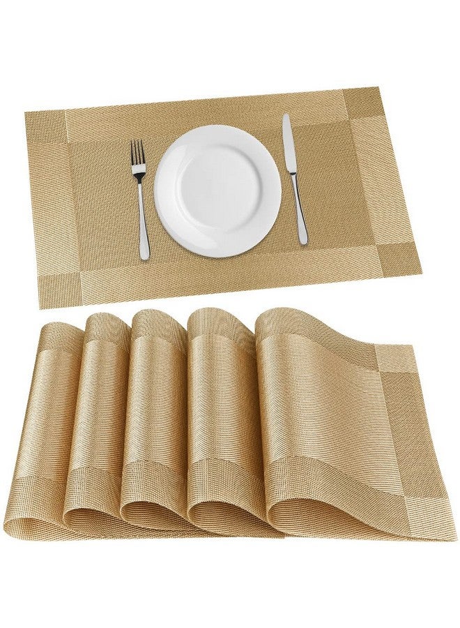 P-Plus International Placemats Set of 6 Dining Table Place Mats | Placemats Table Mat PVC Material | Non-Slip Heat Resistant | Dining Tablemates Washable Anti-Skid | Size 45 x 30cm (Gold) Vinyl - Image 1