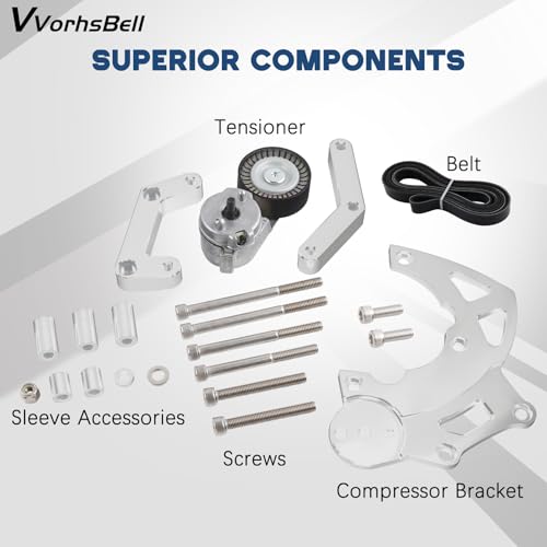 VVORHSBELL LS Swap R4 AC Compressor Bracket Kit Mount AC Brackets Compatible with LSX LS2 LS3 LS6 LQ4 LQ9 L92 L99 Vortec TrucksSUVs GM R4 Compressor 19881995 LS3L99 Camaro Crankshaft Pulley with Belt - Image 3