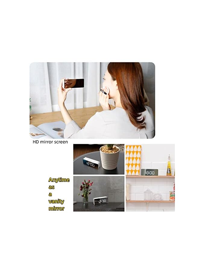 Raxoom ساعة منبه مرآة مع عرض رقمي LED وواجهة خلفية بيضاء، ذاكرة وقت عند انقطاع الطاقة، ضبط تلقائي للسطوع، عرض درجة الحرارة ℃/℉، تبديل 12/24 ساعة (أبيض) - Image 3