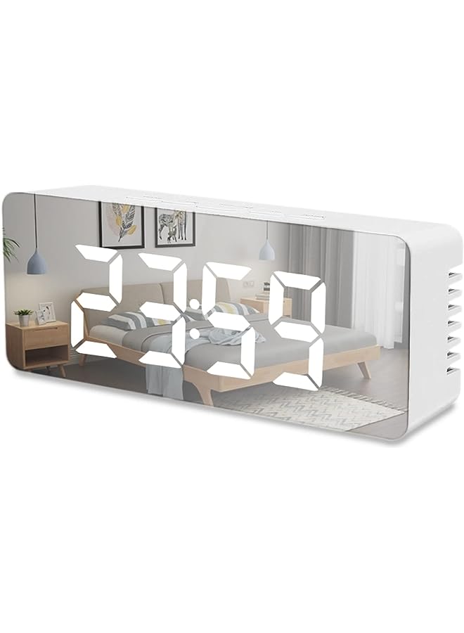 Raxoom ساعة منبه مرآة مع عرض رقمي LED وواجهة خلفية بيضاء، ذاكرة وقت عند انقطاع الطاقة، ضبط تلقائي للسطوع، عرض درجة الحرارة ℃/℉، تبديل 12/24 ساعة (أبيض) - Image 1