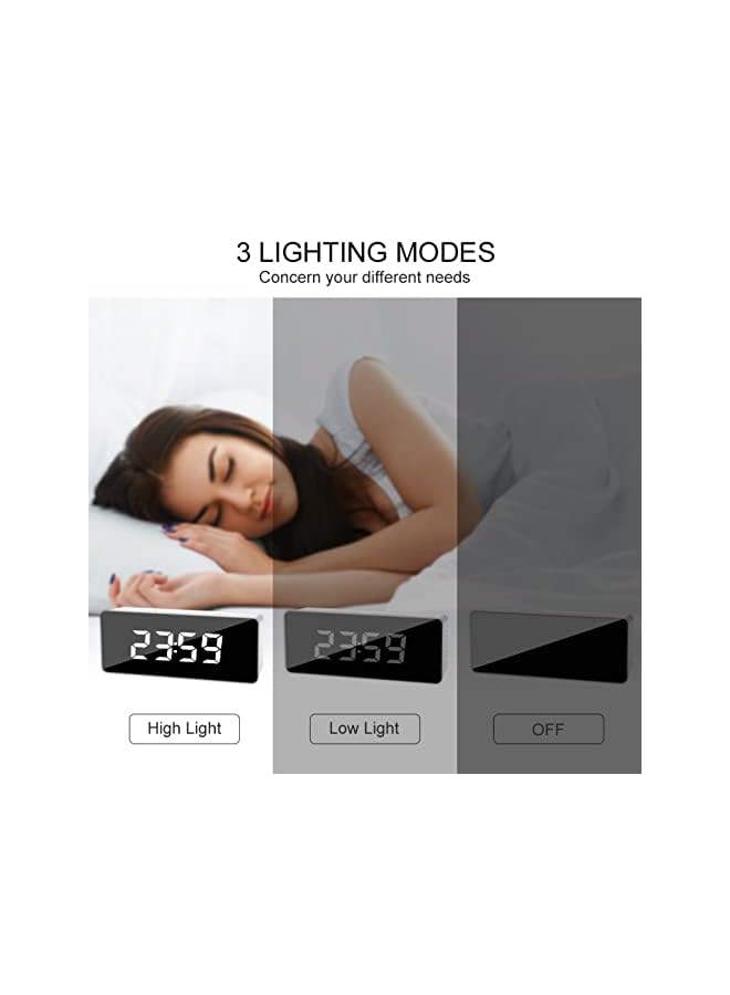 Raxoom ساعة منبه مرآة مع عرض رقمي LED وواجهة خلفية بيضاء، ذاكرة وقت عند انقطاع الطاقة، ضبط تلقائي للسطوع، عرض درجة الحرارة ℃/℉، تبديل 12/24 ساعة (أبيض) - Image 2