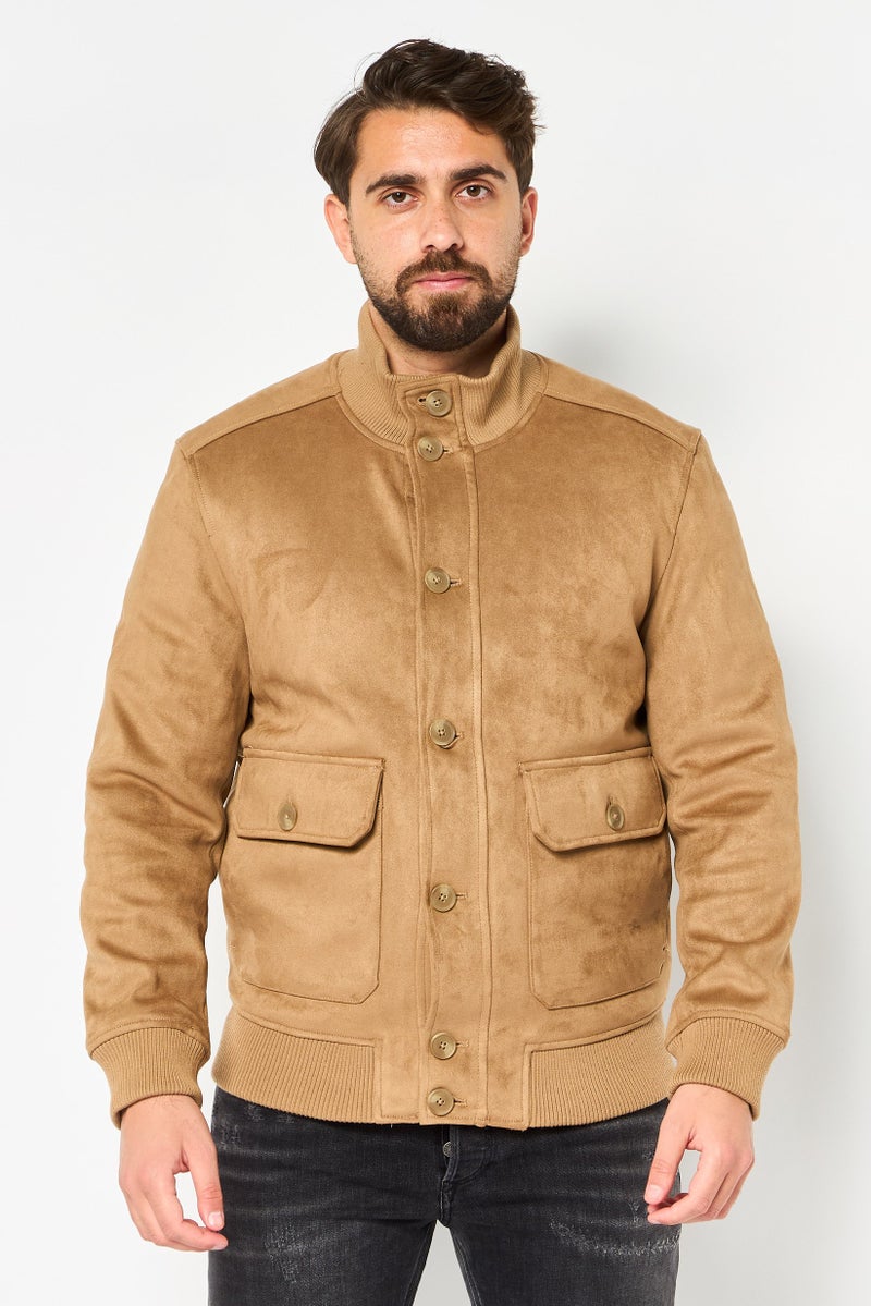 Celio Men Solid Parka Jacket, Tan - Image 1