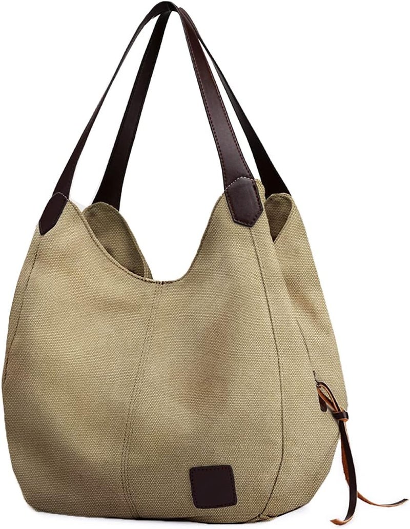 DOURR Store Women's Multi-pocket Shoulder Bag Fashion Cotton Canvas Handbag Tote Purse - Image 1