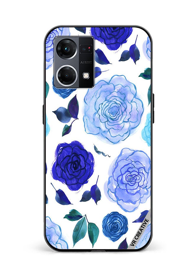 VR CREATIVE Protective Case Cover For Oppo Reno8 4G Blue Smot Flower Design Multicolour - Image 1