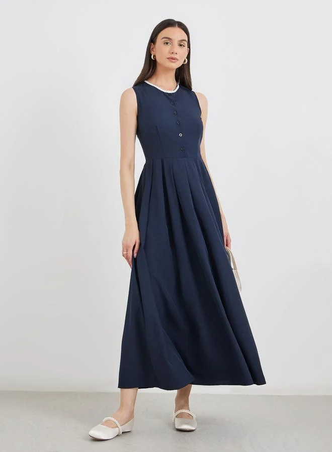 Take Two Take Two Lace Trim Pleated Sleeveless Maxi Dress