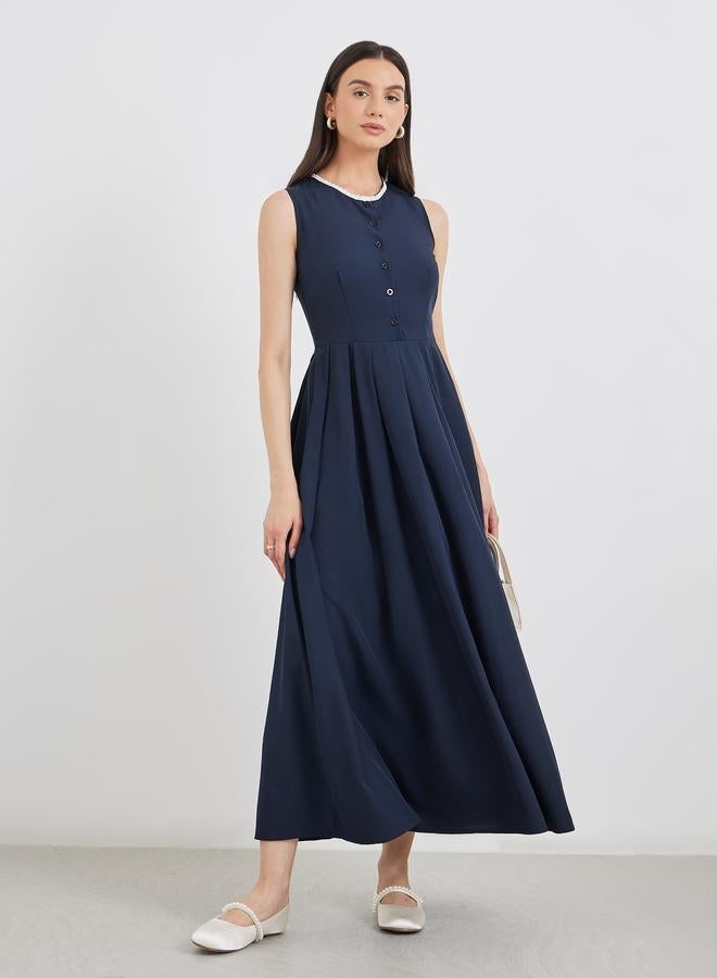 تايك تو فستان طويل بتفاصيل كسرات مع دانتيل - Image 2