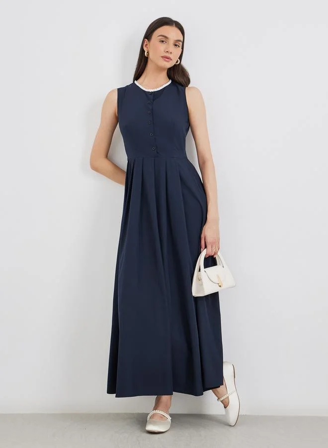 Take Two Take Two Lace Trim Pleated Sleeveless Maxi Dress