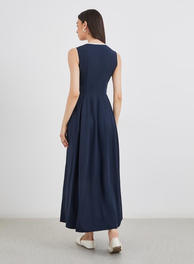 تايك تو فستان طويل بتفاصيل كسرات مع دانتيل - Image 5