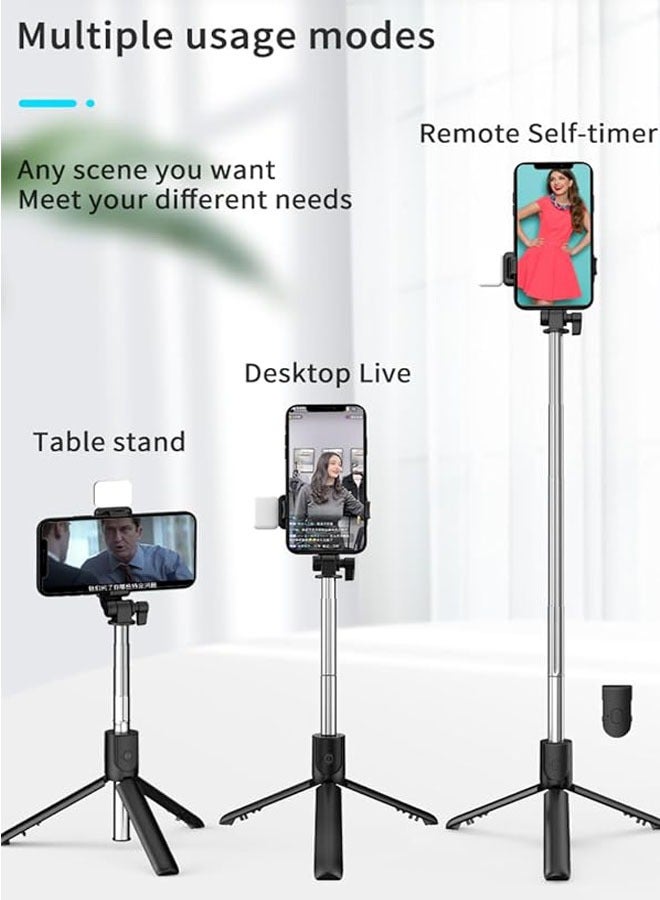 Selfie stick tripod with light, retractable 360° swivel tripod with detachable wireless remote control portable 3-in-1 phone holder - Image 4