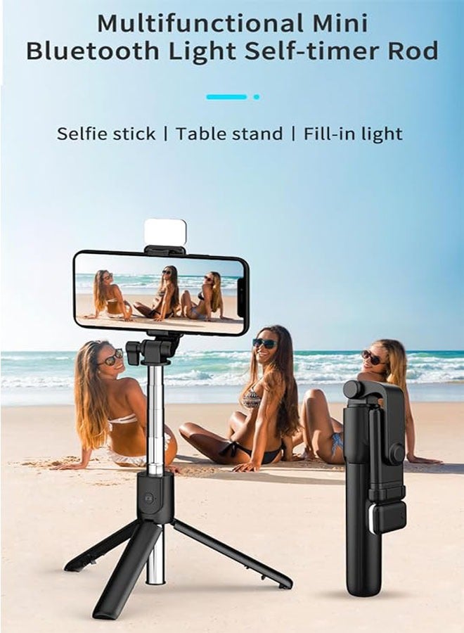 Selfie stick tripod with light, retractable 360° swivel tripod with detachable wireless remote control portable 3-in-1 phone holder - Image 2
