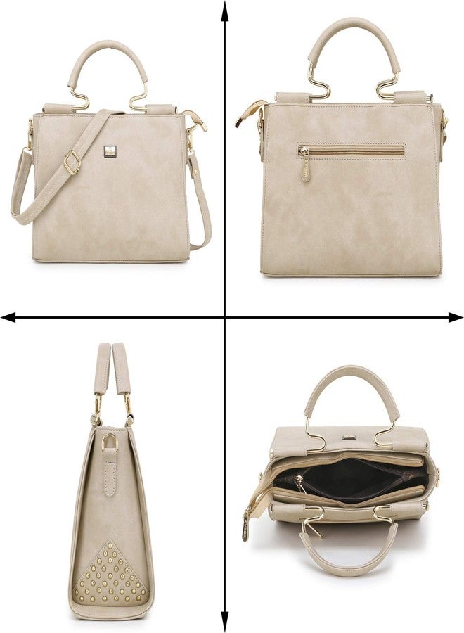 EVEDA PU Synthetic Leather Stylish Fancy Top Handle Daytrip Crossbody Handheld Handbag For Women (Cream) - Image 5