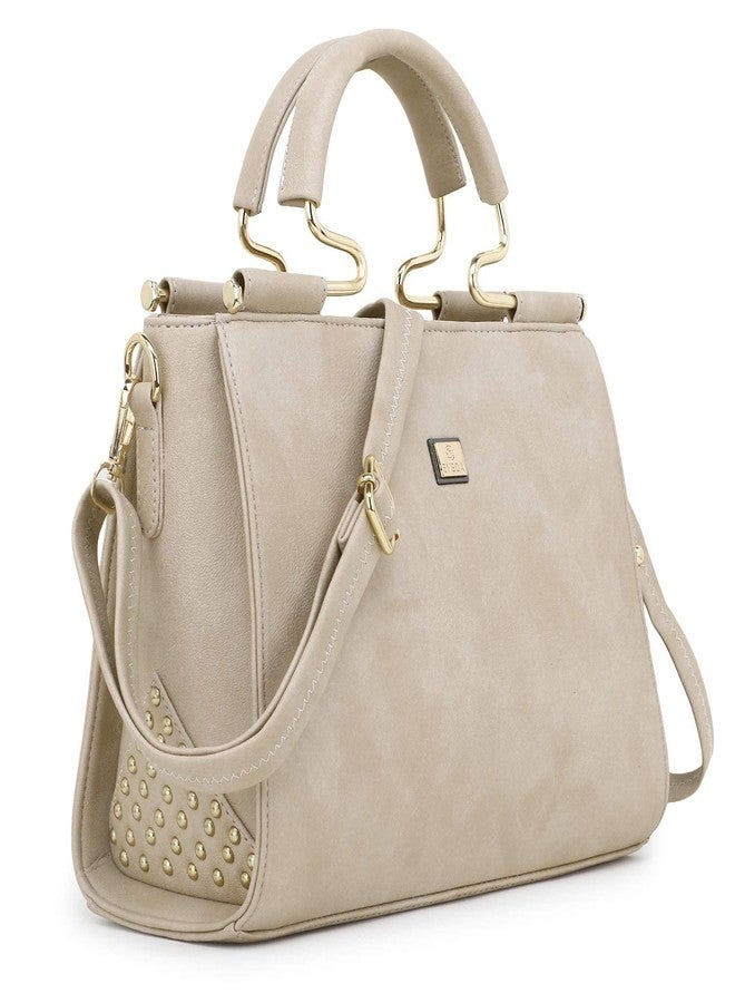 EVEDA PU Synthetic Leather Stylish Fancy Top Handle Daytrip Crossbody Handheld Handbag For Women (Cream) - Image 1