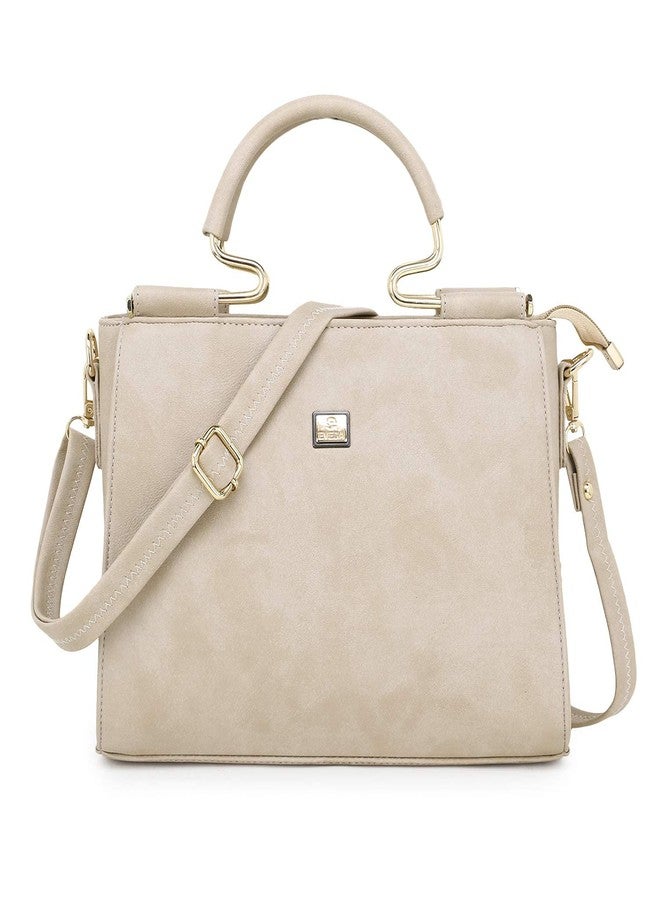EVEDA PU Synthetic Leather Stylish Fancy Top Handle Daytrip Crossbody Handheld Handbag For Women (Cream) - Image 2