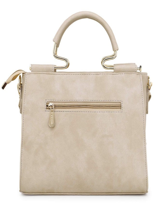 EVEDA PU Synthetic Leather Stylish Fancy Top Handle Daytrip Crossbody Handheld Handbag For Women (Cream) - Image 3