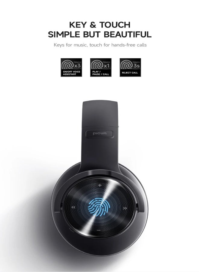 Picun B8 Wireless Bluetooth Headphones Over-Ear – 120H Playtime, 40mm HiFi Drivers, 3 EQ Modes, Bluetooth 5.3, Low Latency, Foldable Design, Built-in Mic, Hands-Free Calls , Gray - Image 4