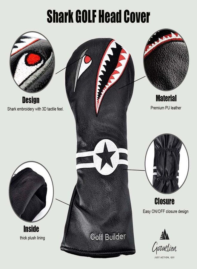 GOOACTION Shark Golf Driver Head Cover, Creative Cartoon Animal Pattern Synthetic Leather Protector | Universal Fit for 460cc Driver & On-Course Defense - Image 2