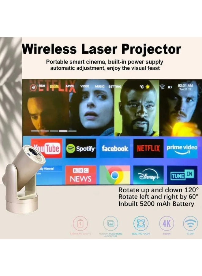 Borrego Smart7 Mini Rechargeable Projector, Portable 4K Supported Smart Projector Built-in Battery, WiFi Bluetooth, With Remote For Home Cinema Bedroom Outdoor Movie Projector for Phone/PC/Tablet/PS-Black - Image 2