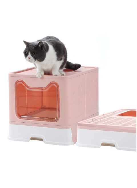Collapsible Top Entrance Cat Litter Box With Lid Easy To Clean No Pet Odor