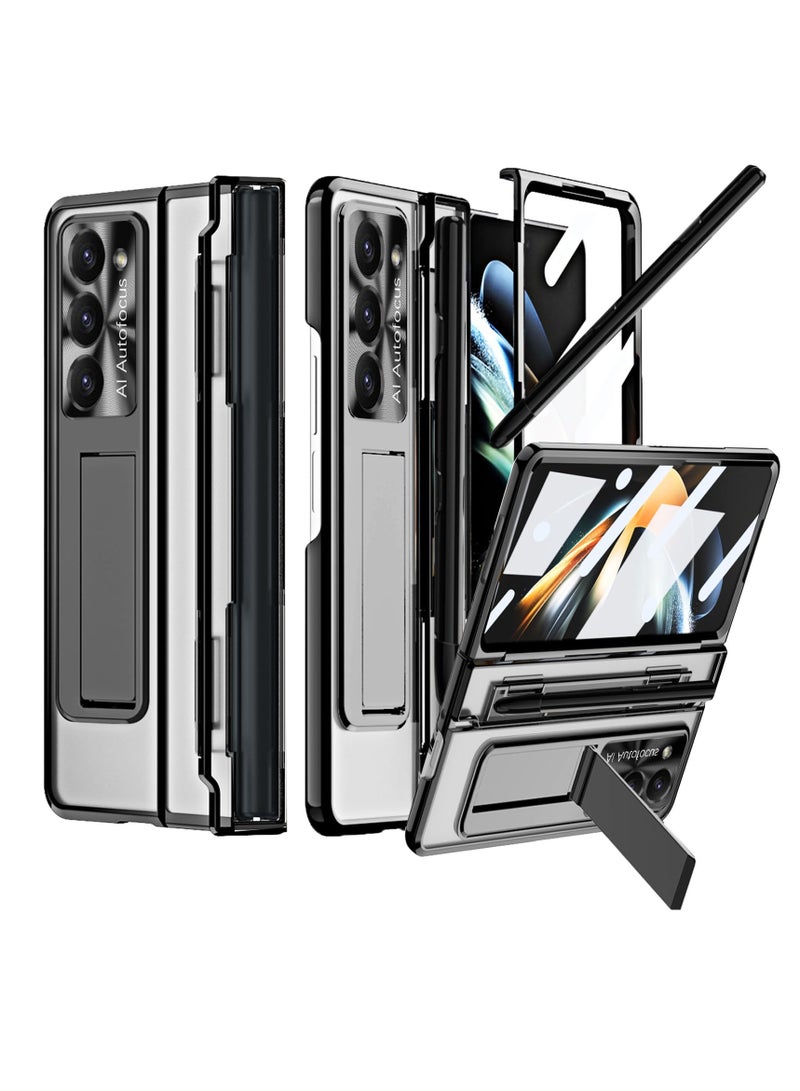 Excefore Protective Case for Samsung Z Fold 5 - Compatible with S Pen & S Pen Holder & Kickstand, Stylish Gold Case with Pen Slot for Galaxy Z Fold 5 and Galaxy Z Fold 5 5G (Black) - Image 1