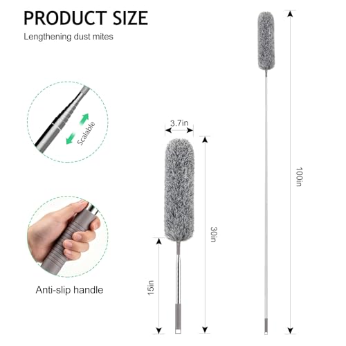 SetSail Extra-Long Dusters with Extension Pole 100-inch for Cleaning, Bendable Microfiber Head Washable Ceiling Fan Duster for High Ceilings, Furniture - Image 2