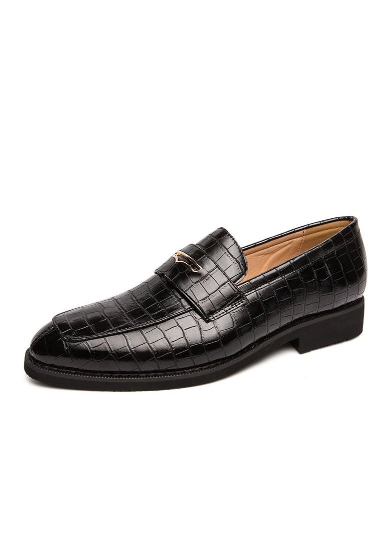 Loquat حذاء Bean Shoes رجالي كاجوال من الجلد باللون الأسود  - Image 1