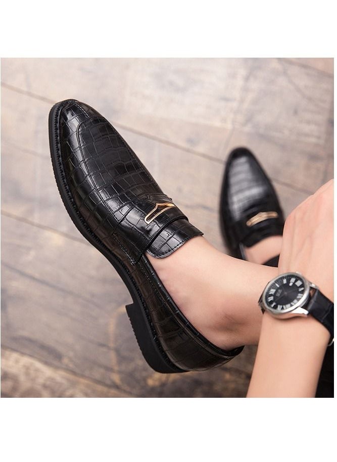 Loquat حذاء Bean Shoes رجالي كاجوال من الجلد باللون الأسود  - Image 2