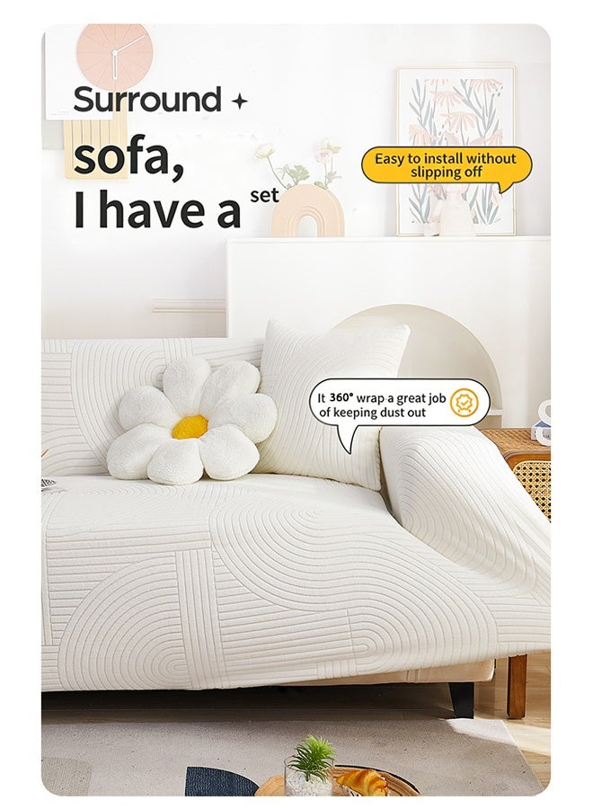 JieSuDa 3 Seater Sofa Cover 190–230cm Swiss Roll Style 3D Jacquard Velvet Stretch Couch Slipcover Full Wrap Sofa Protector with Free Cushion Cover 45x45cm Creamy White Machine Washable - Image 5