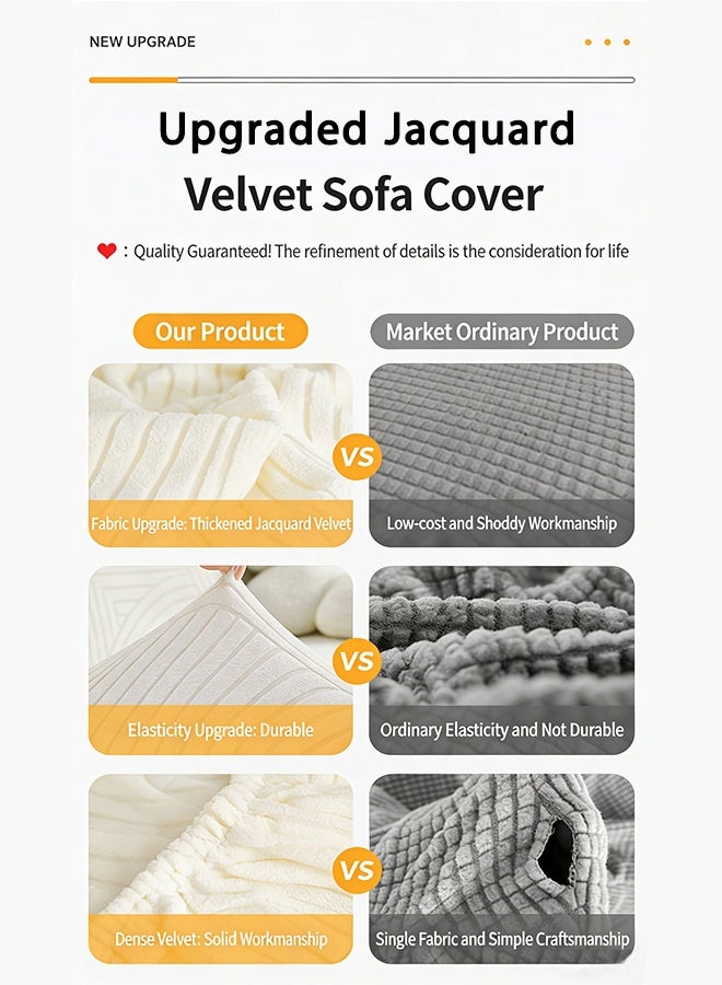 JieSuDa 3 Seater Sofa Cover 190–230cm Swiss Roll Style 3D Jacquard Velvet Stretch Couch Slipcover Full Wrap Sofa Protector with Free Cushion Cover 45x45cm Creamy White Machine Washable - Image 2