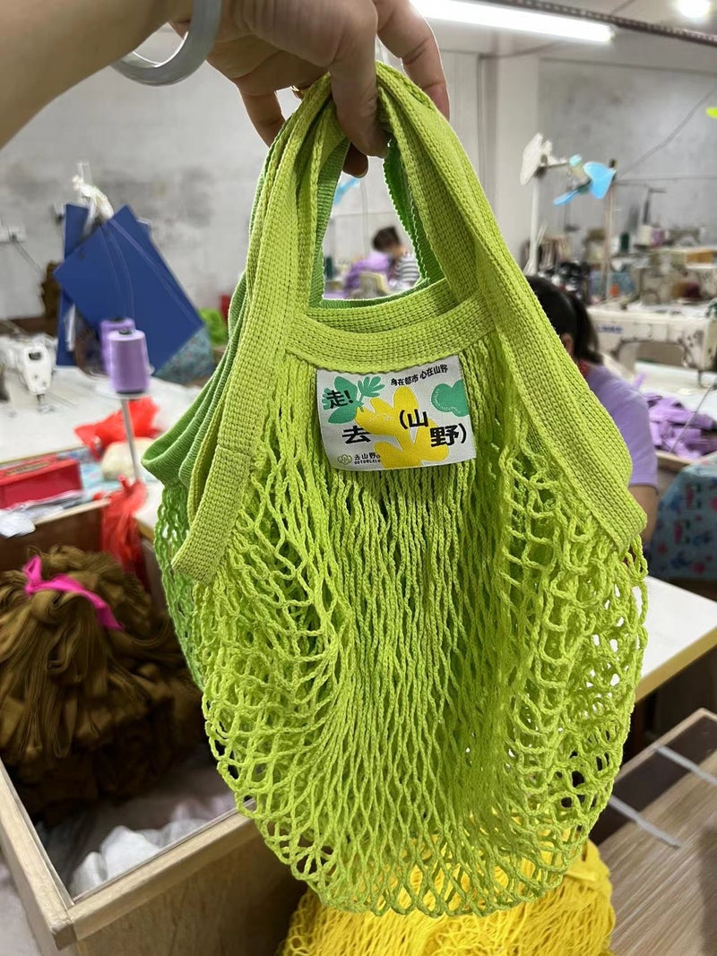 Cotton Mesh Bag for Grocery Beach Toys fluorescent green 
