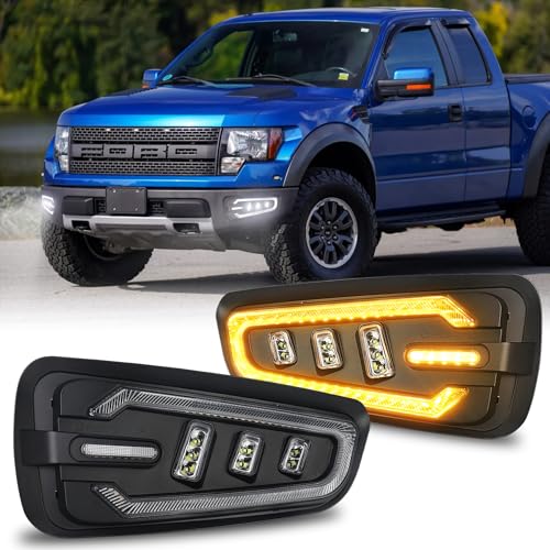 MOVOTOR LED Fog Lights with White DRL Amber Turn Signal Bumper Fog Driving Lights Compatible with 2010-2014 Ford Raptor(Ford F150 SVT Raptor Gen 1) - Image 1