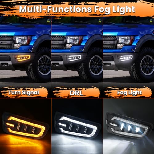MOVOTOR LED Fog Lights with White DRL Amber Turn Signal Bumper Fog Driving Lights Compatible with 2010-2014 Ford Raptor(Ford F150 SVT Raptor Gen 1) - Image 2
