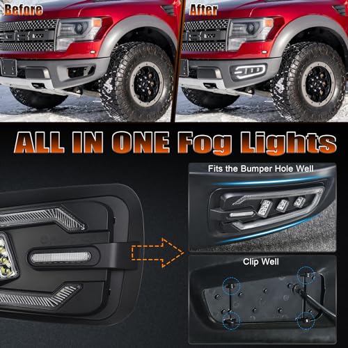MOVOTOR LED Fog Lights with White DRL Amber Turn Signal Bumper Fog Driving Lights Compatible with 2010-2014 Ford Raptor(Ford F150 SVT Raptor Gen 1) - Image 3