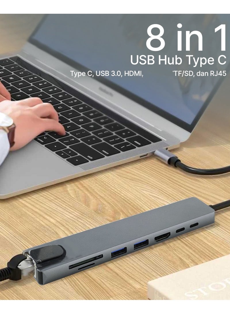 Universal 8-in-1 USB-C Hub Adapter for MacBook/iPad Pro – 4K HDMI, 87W PD Charging, Gigabit Ethernet, 2x USB 3.0, SD/TF Card Reader, Thunderbolt 3 Compatible . Multiport 8-in-1 USB-C Hub Adapter with 4K HDMI, RJ45 Ethernet, 87W PD Charging, USB  - Image 2