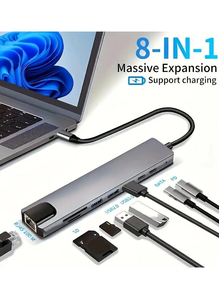 Universal 8-in-1 USB-C Hub Adapter for MacBook/iPad Pro – 4K HDMI, 87W PD Charging, Gigabit Ethernet, 2x USB 3.0, SD/TF Card Reader, Thunderbolt 3 Compatible . Multiport 8-in-1 USB-C Hub Adapter with 4K HDMI, RJ45 Ethernet, 87W PD Charging, USB  - Image 5