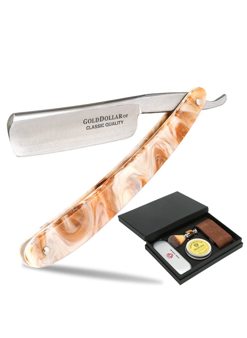 GOLD DOLLAR Straight Razor Shaving Kit Gold Dollar Acrylic Handle Retro Shaving For Men  Barber Shaving Ready Without Stabilizer 