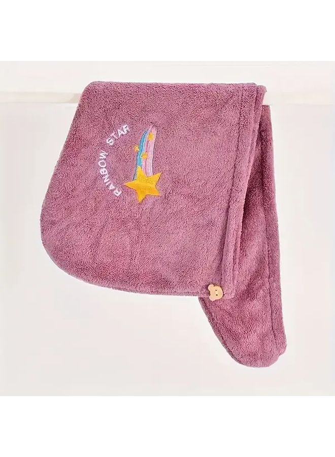 1pc Ultra Soft Microfiber Hair Towel Cap With Button Closure Super Absorbent Quick Dry Blue For Post Shower Hair Care With Star And Rainbow Embroidery Hairstyling Wrap Bathroom Accessories - Image 5